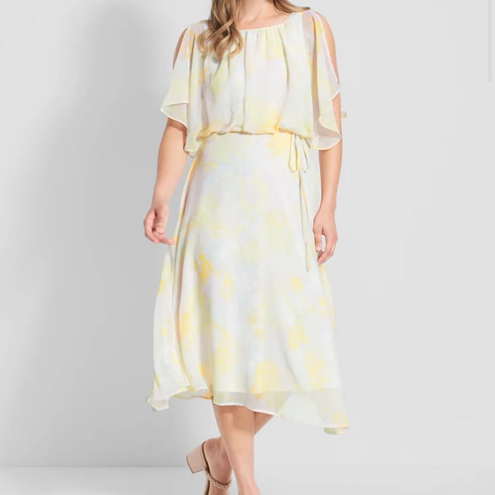 Mod Cloth Women's Flutter of Flattery Midi Dress Small Yellow Garden Girl